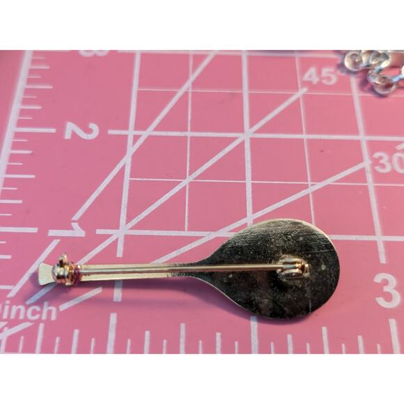 Whimsical Gold Tone Tennis Racket Pin - Picture 2 of 4